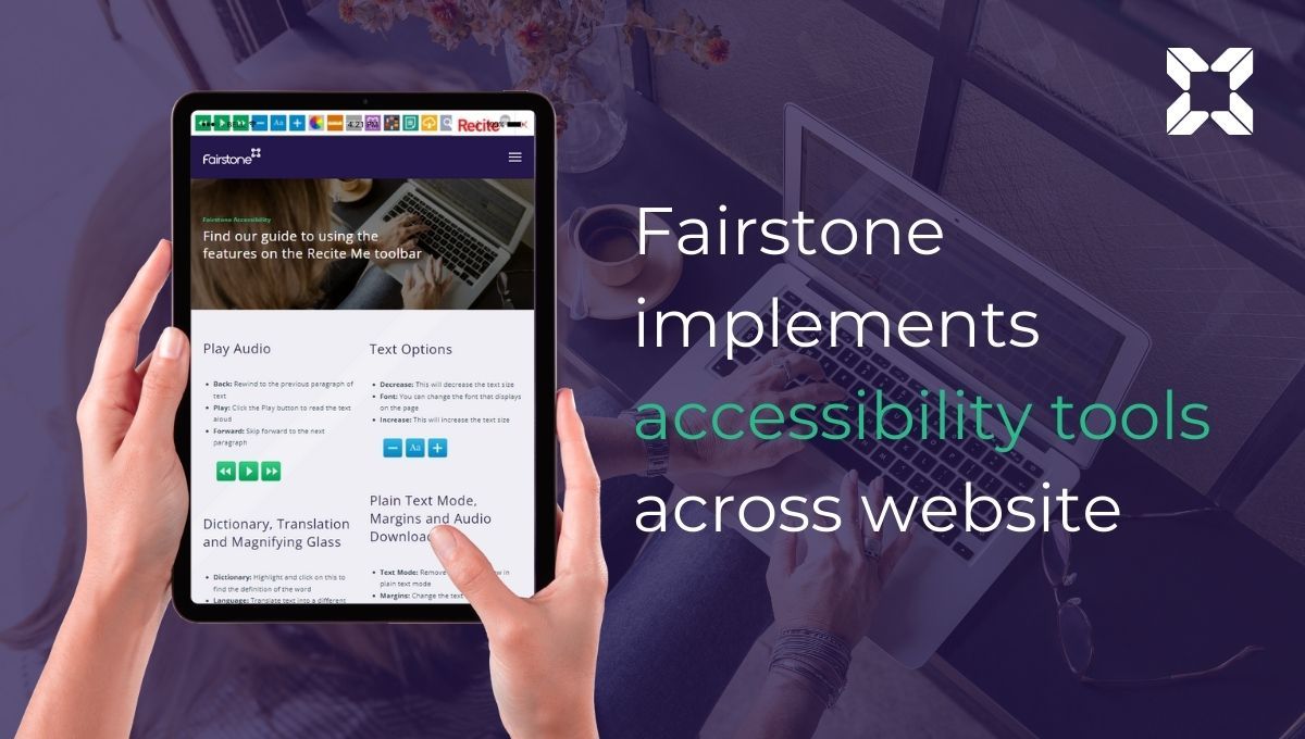 Ipad displays image of Fairstone website. Text reads: 